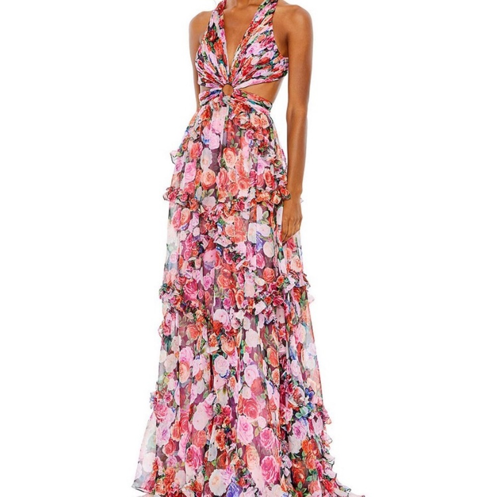 Ieena Mac Duggal Floral Twist Back Gown
